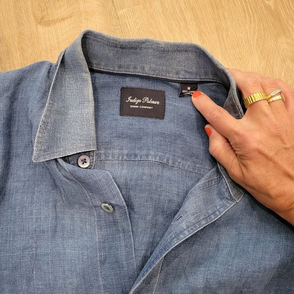 Indigo Palms Denim Co. 100% LINEN long sleeve, size medium - Picture 2 of 3